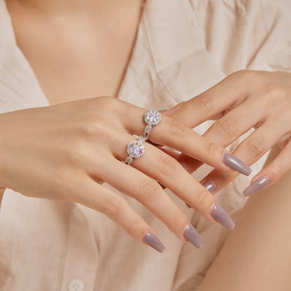 [AuraEcho]Delicate Colorful Round Cut Flower Shape Wedding Ring