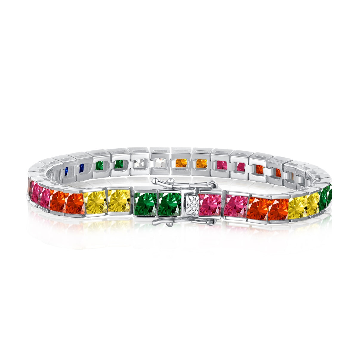 [AuraEcho]Radiant Colorful Princess Cut Tennis Bracelet