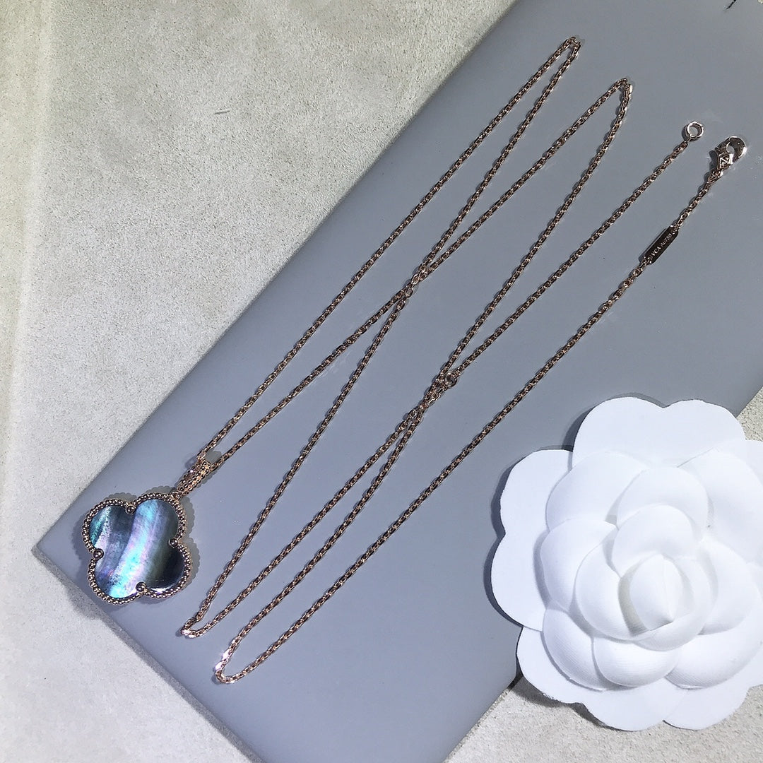 [AuraEcho]CLOVER 25MM GOLD DARK MOP BIG CLOVER NECKLACE