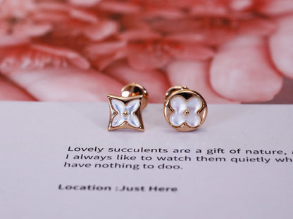 [AuraEcho]STAR AND SUN PINK GOLD MOP STUD EARRINGS