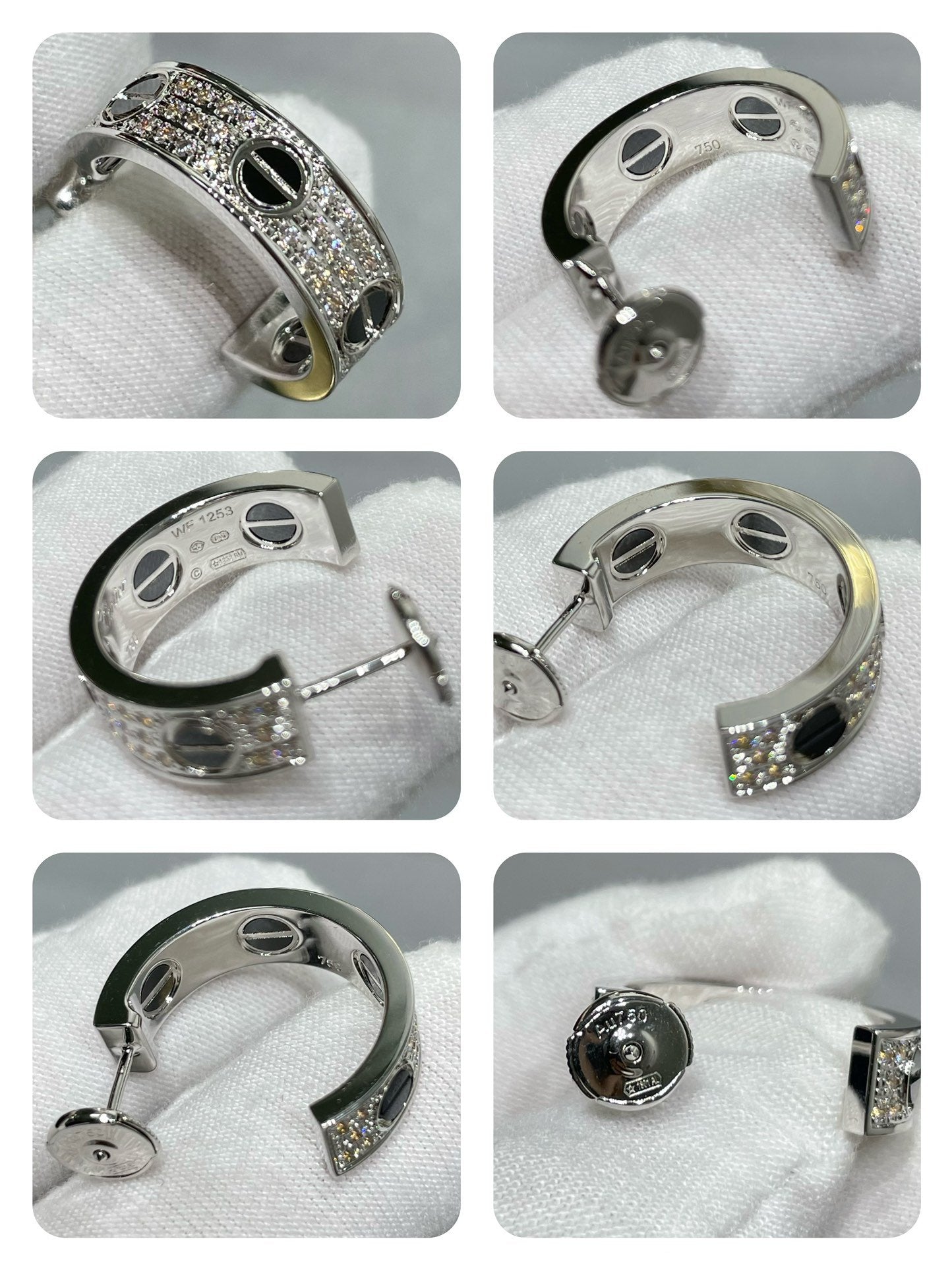 [AuraEcho]LOVE CERAMIC DIAMOND PAVED SILVER EARRINGS
