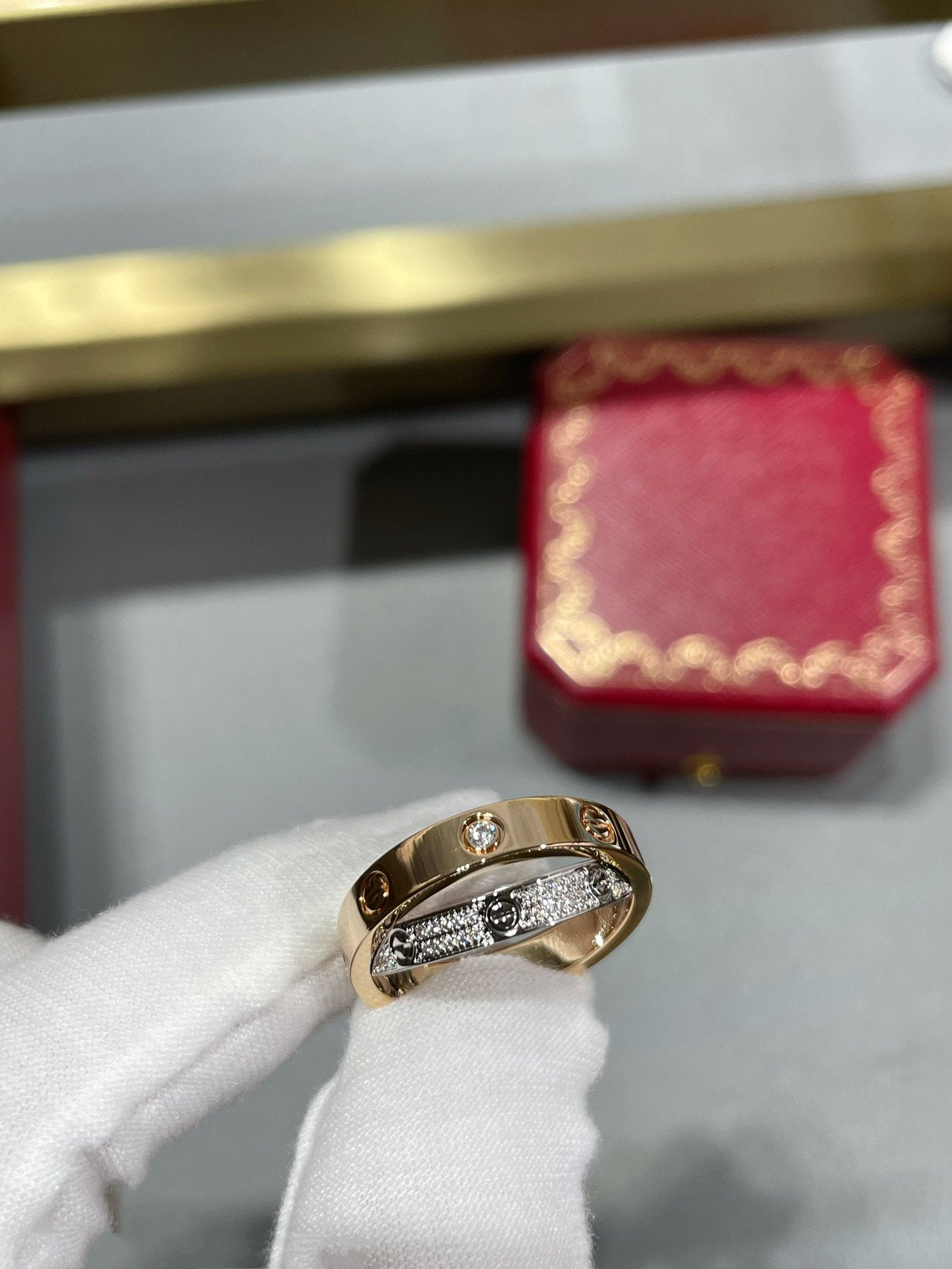[AuraEcho]LOVE PINK GOLD SILVER DIAMOND DOUBLE RING