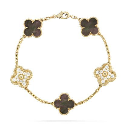 [AuraEcho]CLOVER 5 MOTIF GRAY MOP DIAMOND BRACELET
